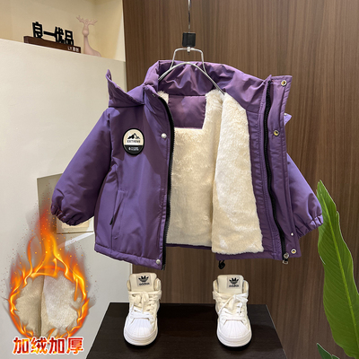 男童连帽加绒加厚棉服冬季外套酷