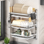 厨房置物架不锈钢家用免打孔壁挂式放碗筷盘碗架沥水架墙上多功能