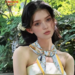 万事利2025专柜AIGC系列中方巾莫泊玫瑰羽光浅影韵彩飞羽古韵流光