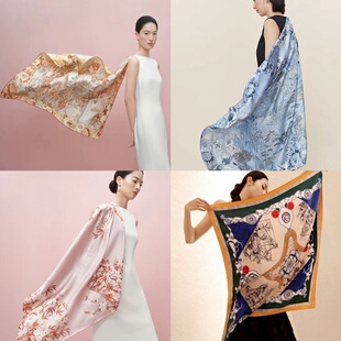 万事利2025新款真丝丝巾桑蚕丝披肩大方巾杭城万象 竹韵雅颂 远洋