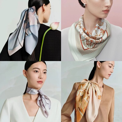 万事利2025专柜新品桑蚕丝真丝小方巾荷和美美 华璎络彩 秋语丝月
