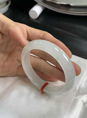 翡翠57.5圈口冰种飘花翡翠手镯国风系列天然缅甸翡翠A货玉镯