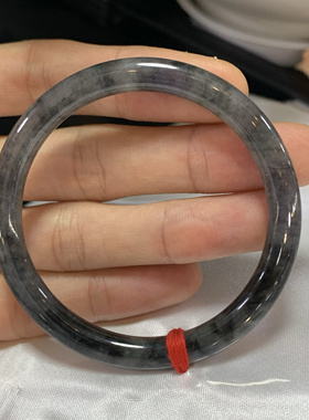 53圆条国风水墨丹青缅甸翡翠手镯冰乌鸡带紫玉镯冰种翡翠手饰手环