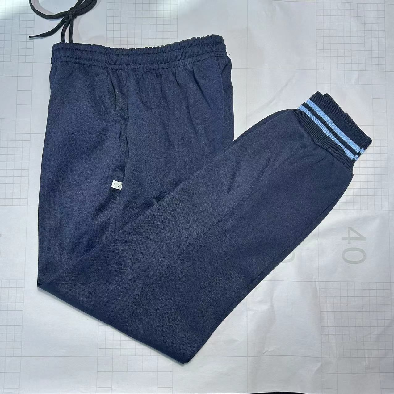 纯藏蓝束脚无条无杠束脚蓝条螺纹男女通用紧口初高中小学生校服裤