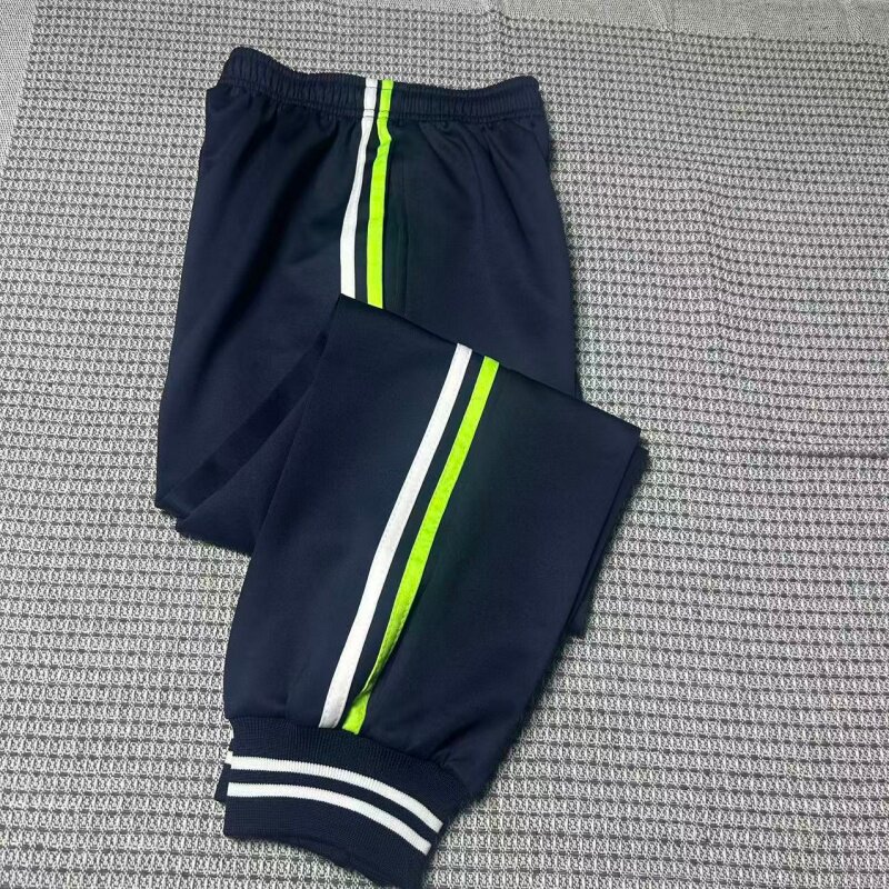 春秋藏蓝色两道杠白绿条男女通用中小学生束脚修身显瘦宽松校服裤