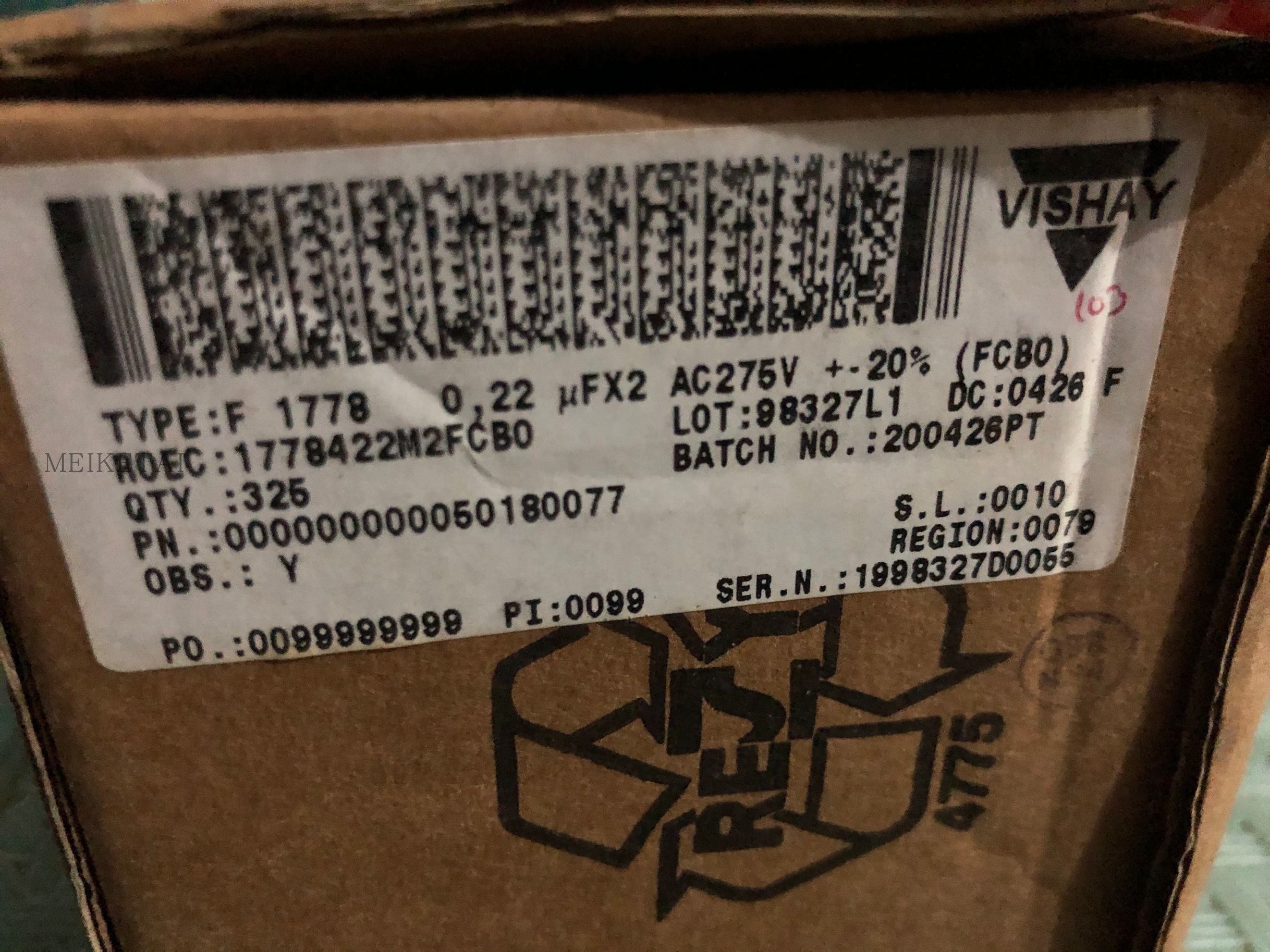 F1778422M2FCB0  F1778  275V 310VAC 0.22uf vishay进口安规电容