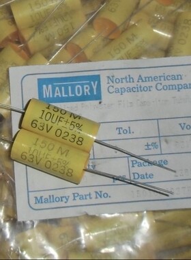 MALLORY摩罗利63V 10UF 150M 106J 纯铜发烧分频耦合轴向薄膜电容