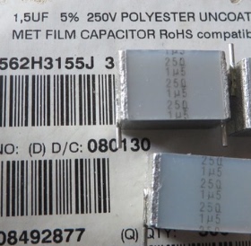 B32562H3155J   薄膜电容器 MKT 250V1.5UF 5%  15mm EPCOS西门子