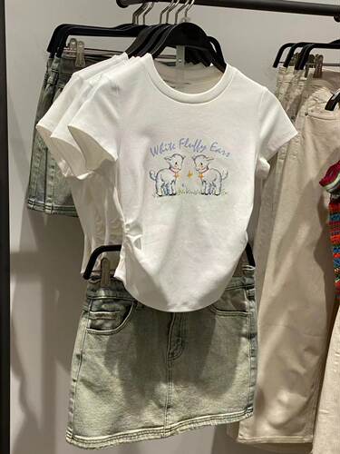 高腰印花抽绳短袖t恤女夏季