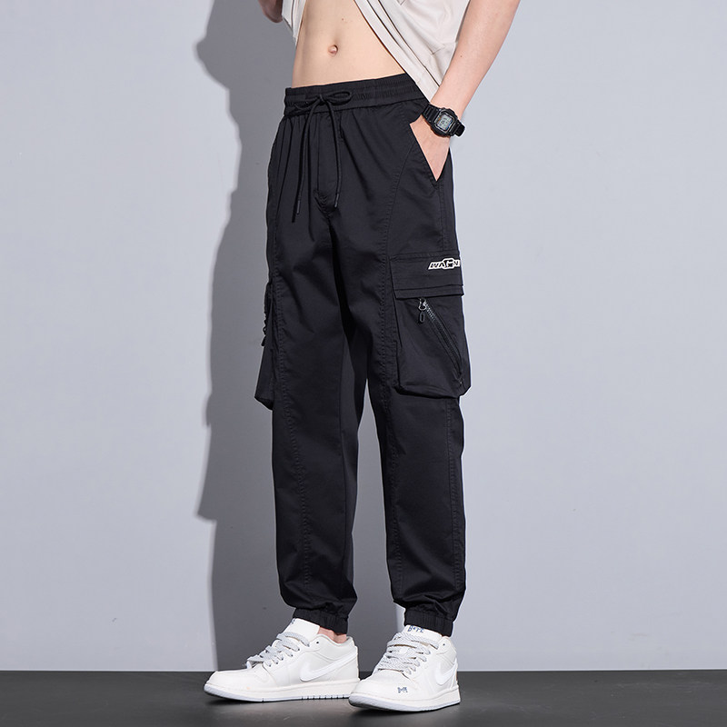 工装休闲裤男士春夏季薄款宽松束脚冰丝运动裤