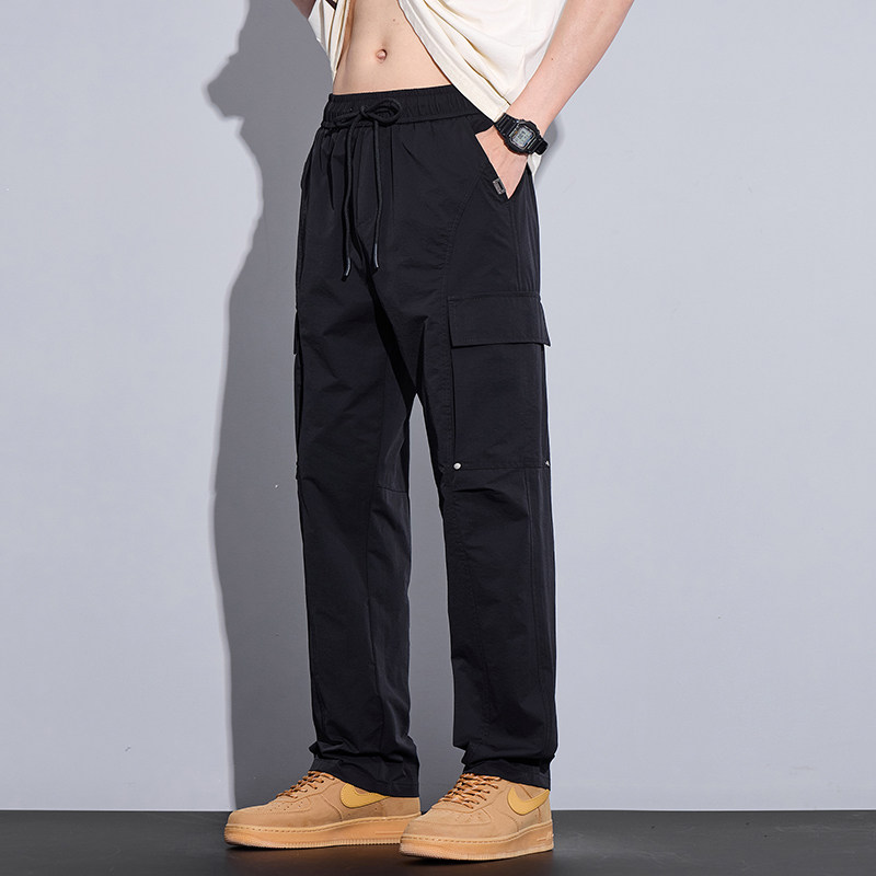 冰丝工装裤男夏季薄款哈伦休闲裤宽松直筒运动裤