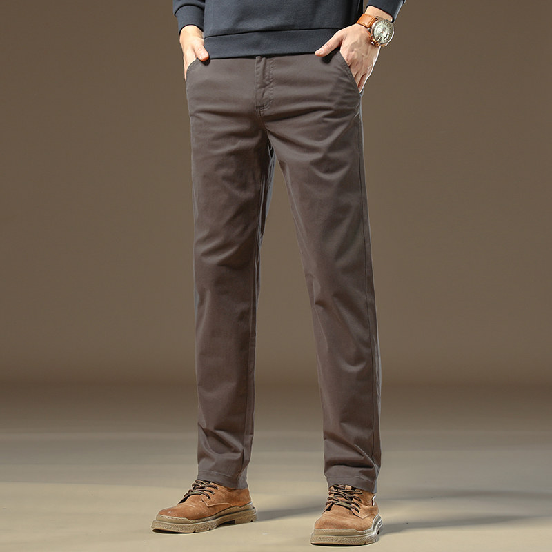 香港春秋新款高端春秋休闲裤男士修身直筒男裤商务卡其色男款裤子