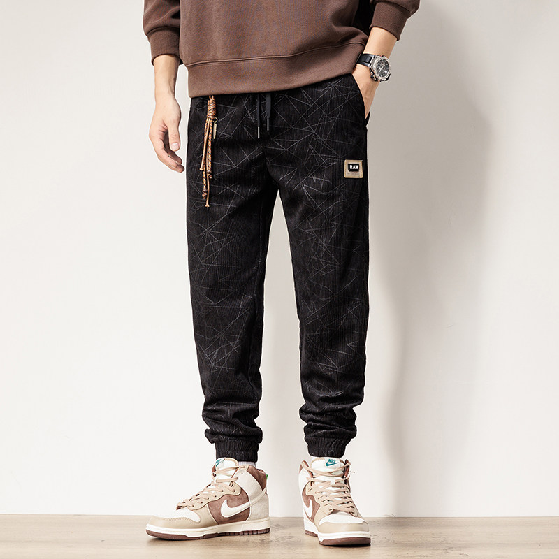 加厚棉灯芯绒男裤宽松潮流百搭春秋季休闲裤条绒裤束脚哈伦裤子男