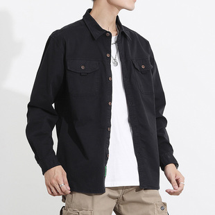 复古潮牌秋冬新款男士休闲上衣时尚潮流长袖衬衫百搭帅气工装外套