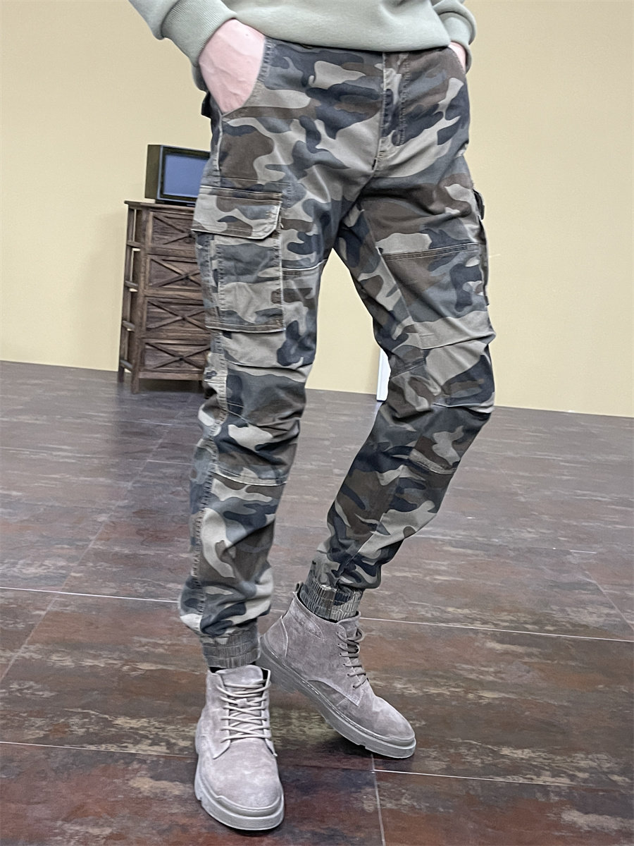 春秋休闲裤男款修身工装裤青年潮牌时尚长裤子2026年百搭迷彩束脚