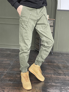 春秋工装裤男款时尚修身小直筒户外弹力长裤子休闲运动裤潮牌军绿