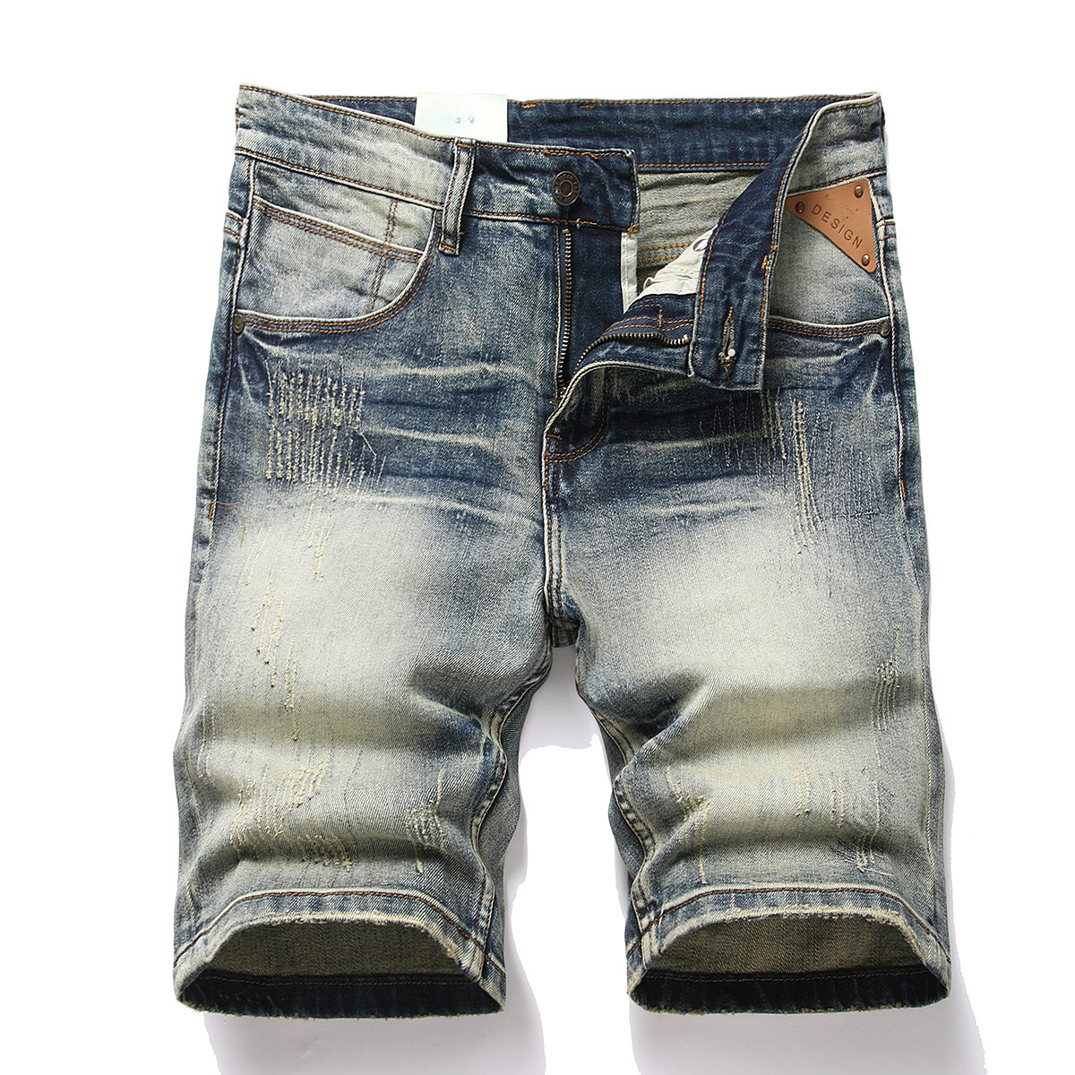 2026年夏季复古做旧牛仔短裤男修身直筒弹力五分裤青少年潮牌中裤