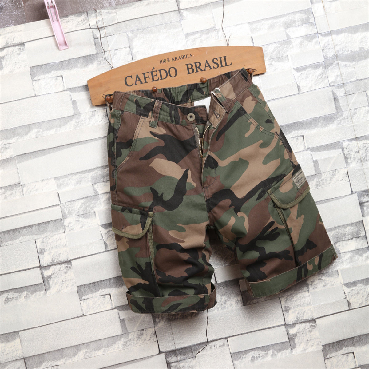 美式迷彩工装短裤男夏季宽松薄款潮流口袋男士运动五分休闲裤子男