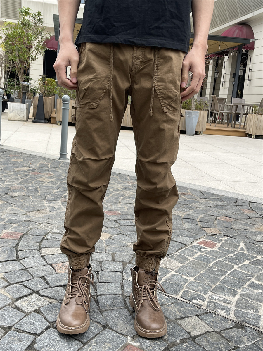 春秋工装裤男款时尚修身束脚户外棕色长裤子休闲运动裤潮牌2026年