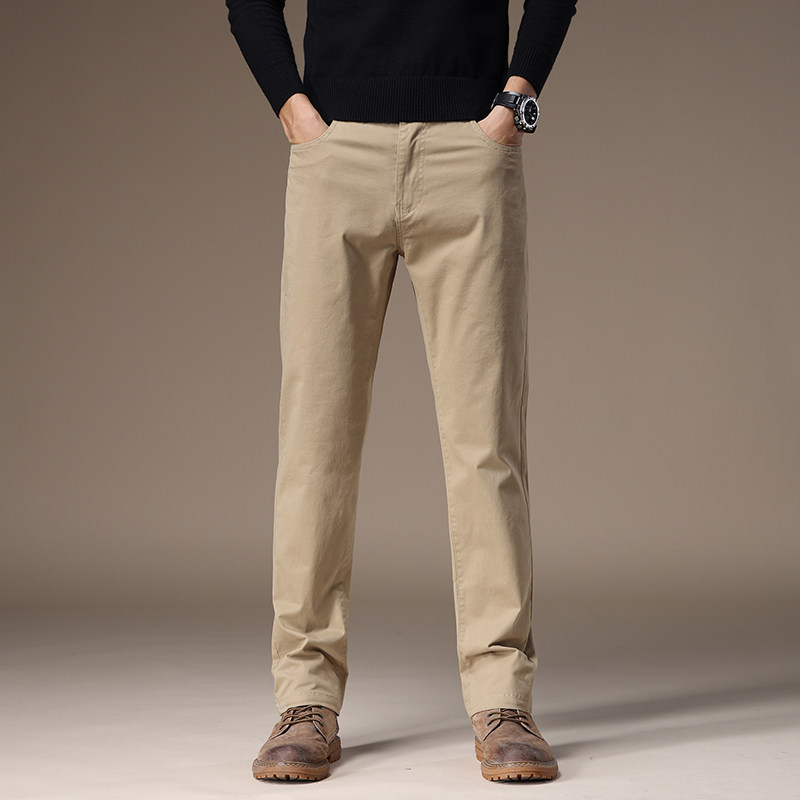 厚款休闲裤男秋季纯棉宽松弹力直筒春秋款百搭修身男士裤子西裤