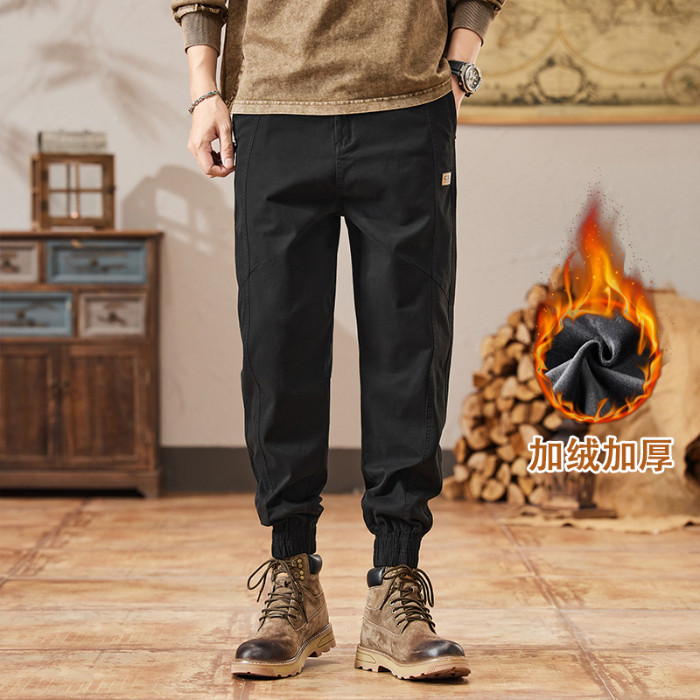 加绒新款宽松小脚休闲锥型束脚裤九分工装裤男哈伦运动裤加厚保暖