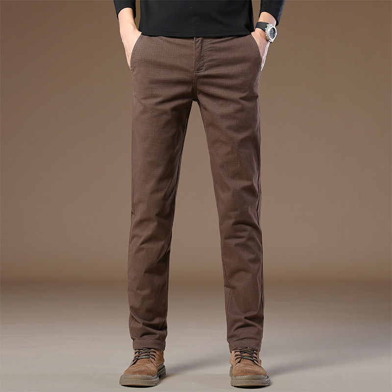 香港春秋新款高端春秋休闲裤男士修身直筒男裤商务卡其色男款裤子