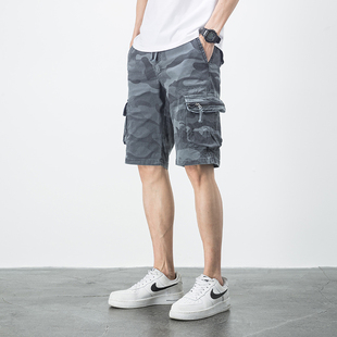 短裤 子男系带马裤 男潮牌ins潮流夏季 宽松五分休闲裤 中裤 迷彩工装