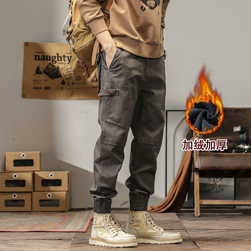 加绒加厚保暖修型小脚休闲锥型束脚裤九分工装裤男士哈伦运动裤子