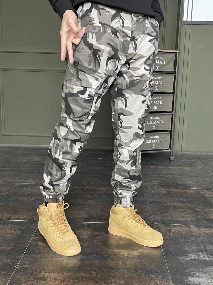 春秋工装裤男款时尚修身束脚户外弹力长裤子休闲运动裤潮牌迷彩