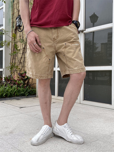 美式潮牌土黄色工装短裤男夏季休闲直筒宽松五分中裤卡其5分帅气