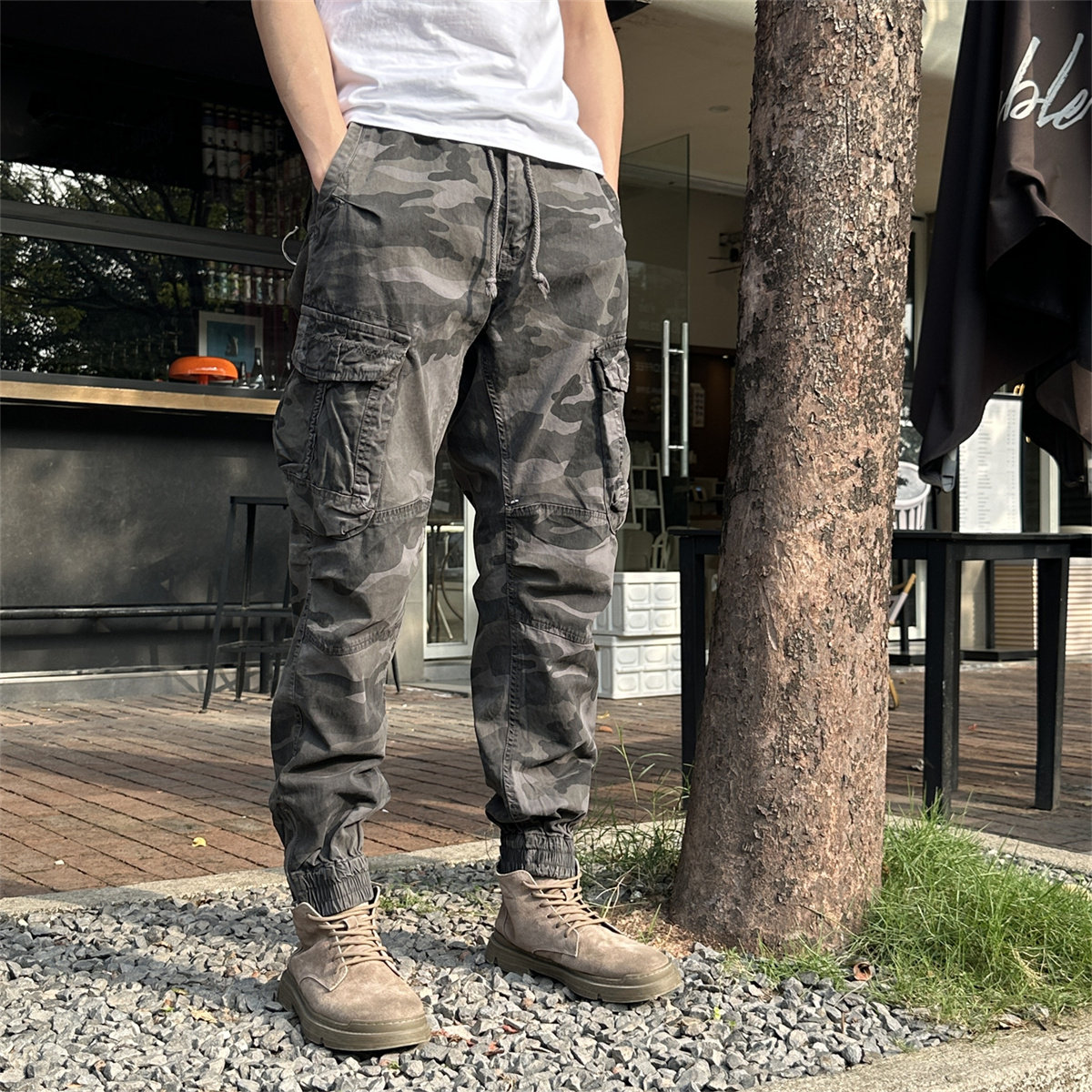 迷彩工装裤男潮牌束脚裤春秋款