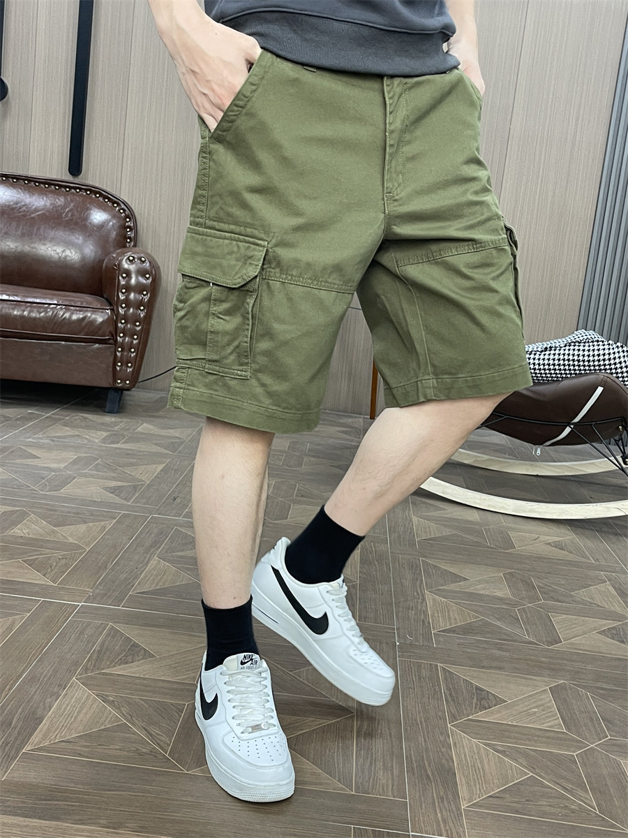 夏季宽松直筒休闲短裤男工装百搭运动裤五分青年5分中裤马裤军绿