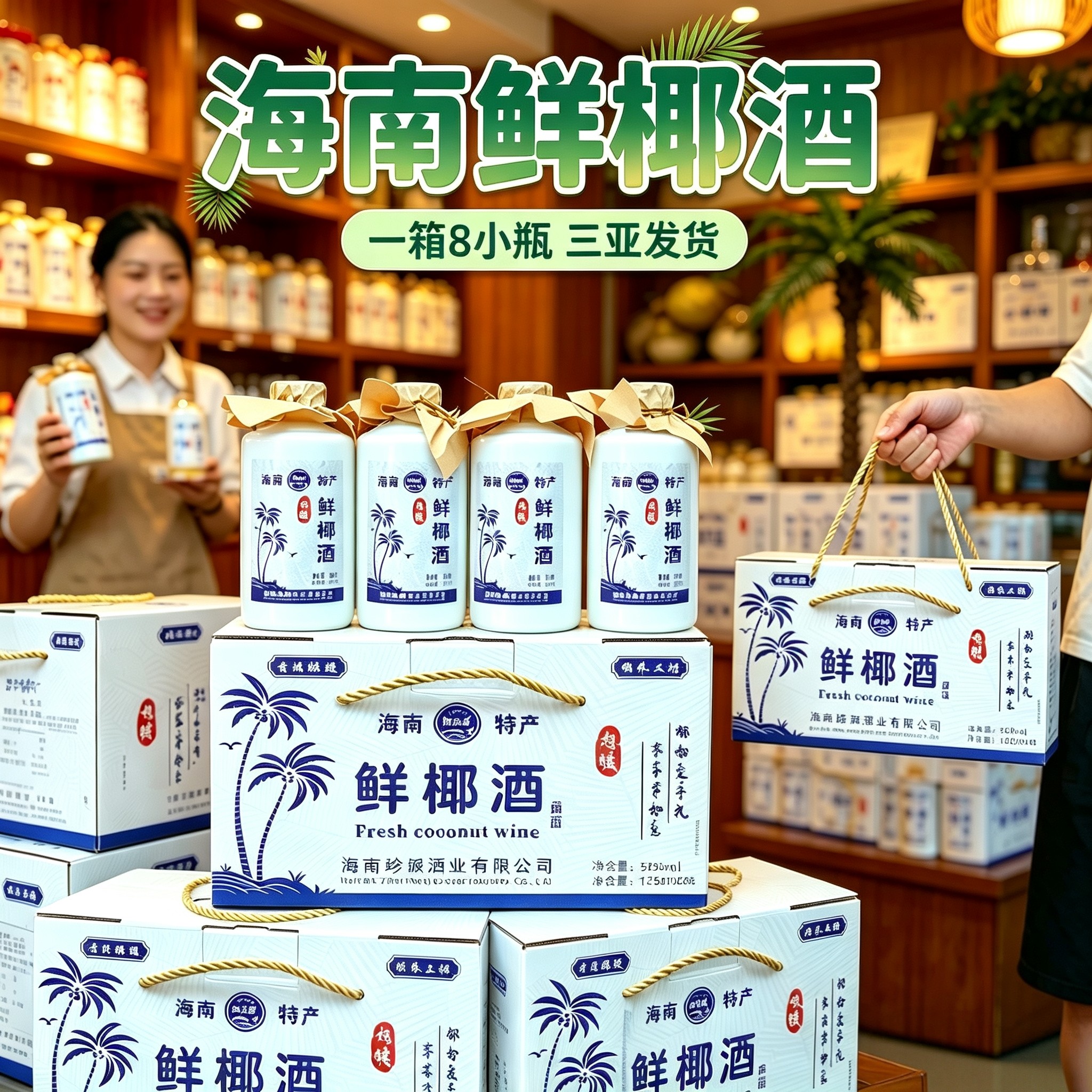 海南椰子酒礼盒125ml*8瓶 椰之伴椰奶酒菠萝酒芒果酒礼盒三亚发货 - 实物图