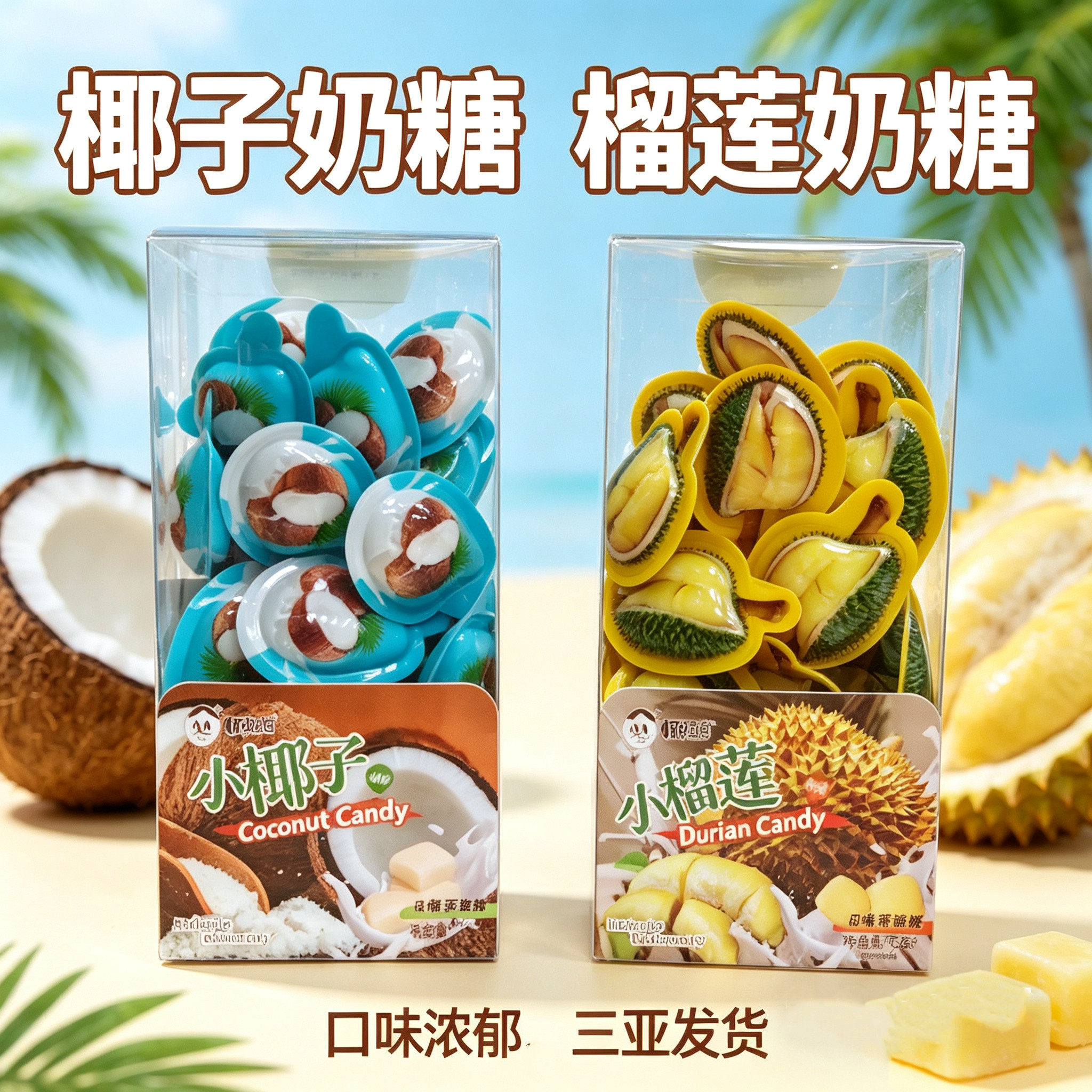 海南椰啪小椰子小榴莲奶糖78克*3盒口味浓郁海南三亚伴手礼小糖果