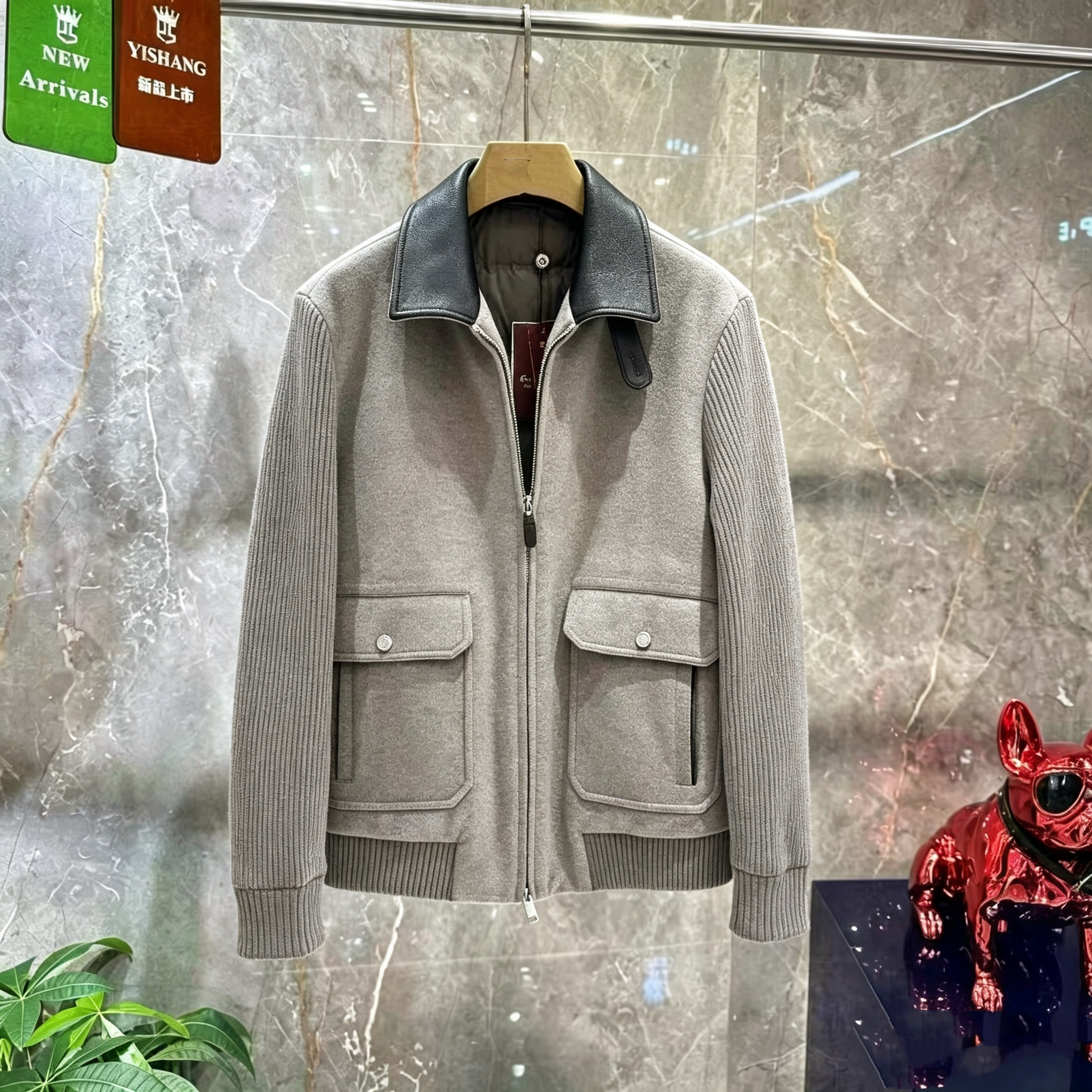 2026冬季新品真皮拼接羊毛羽绒服外套男欧货高端修身休闲90白鸭绒
