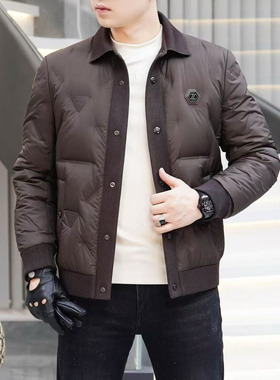2025冬季新品翻领羽绒服外套男欧货高端修身时尚休闲90白鸭绒8756