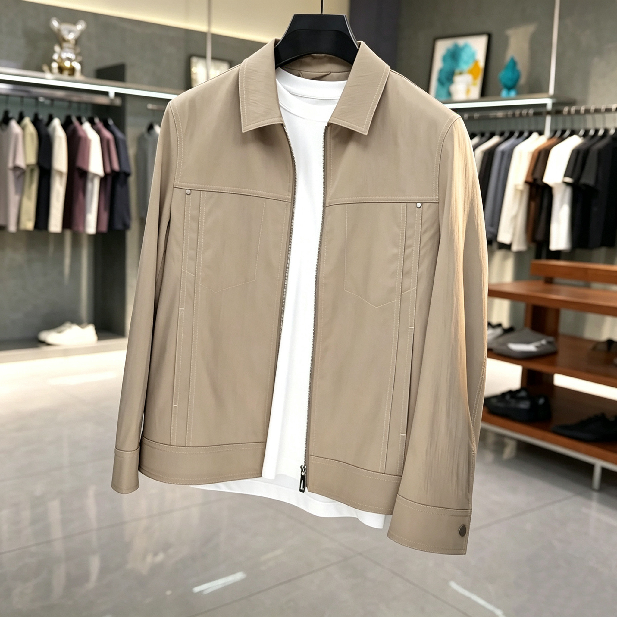 2026春季新品薄款翻领夹克外套男欧货高端修身简约时尚休闲老钱风
