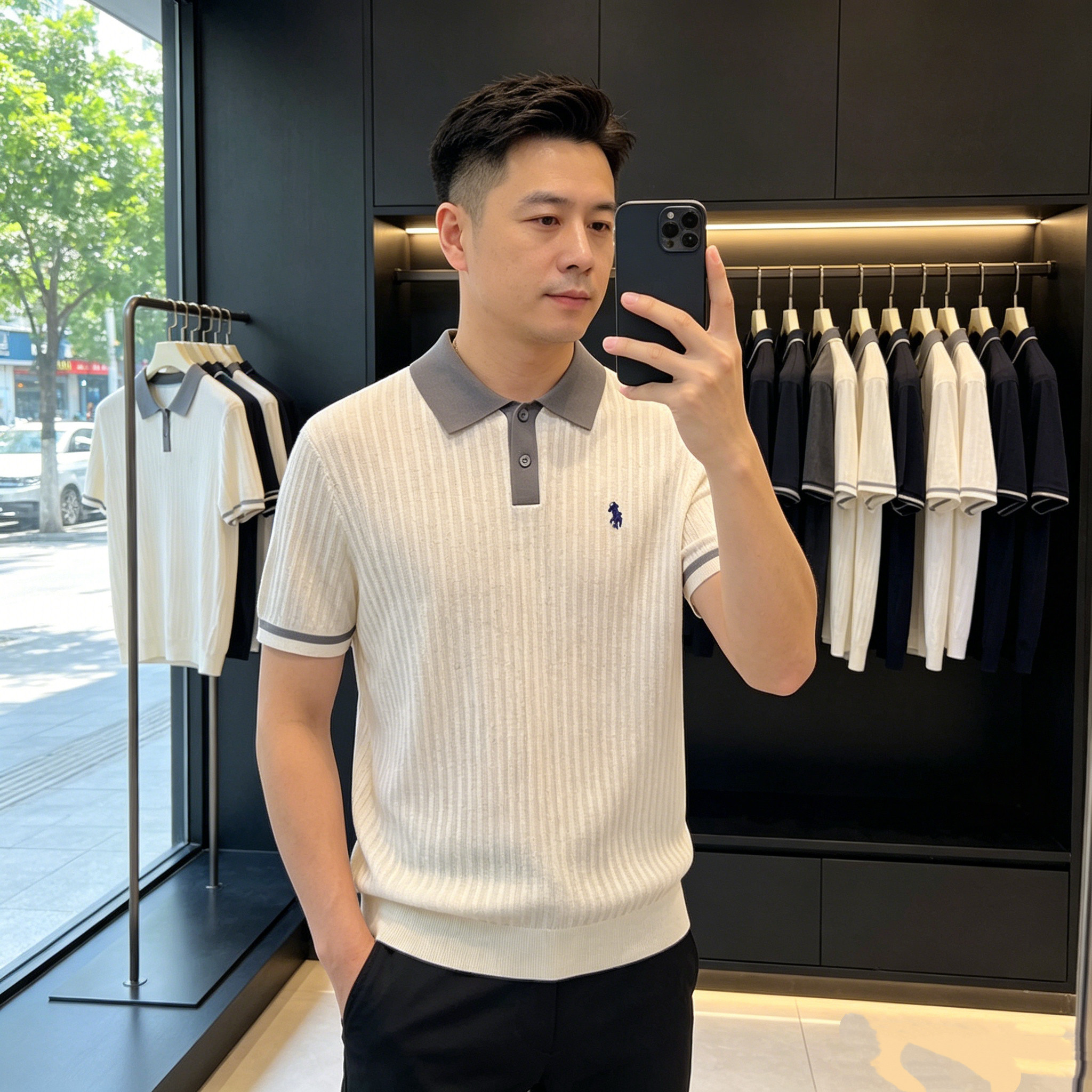 2026夏季新品天丝亚麻短袖Polo衫欧货高端马球刺绣修身休闲老钱风