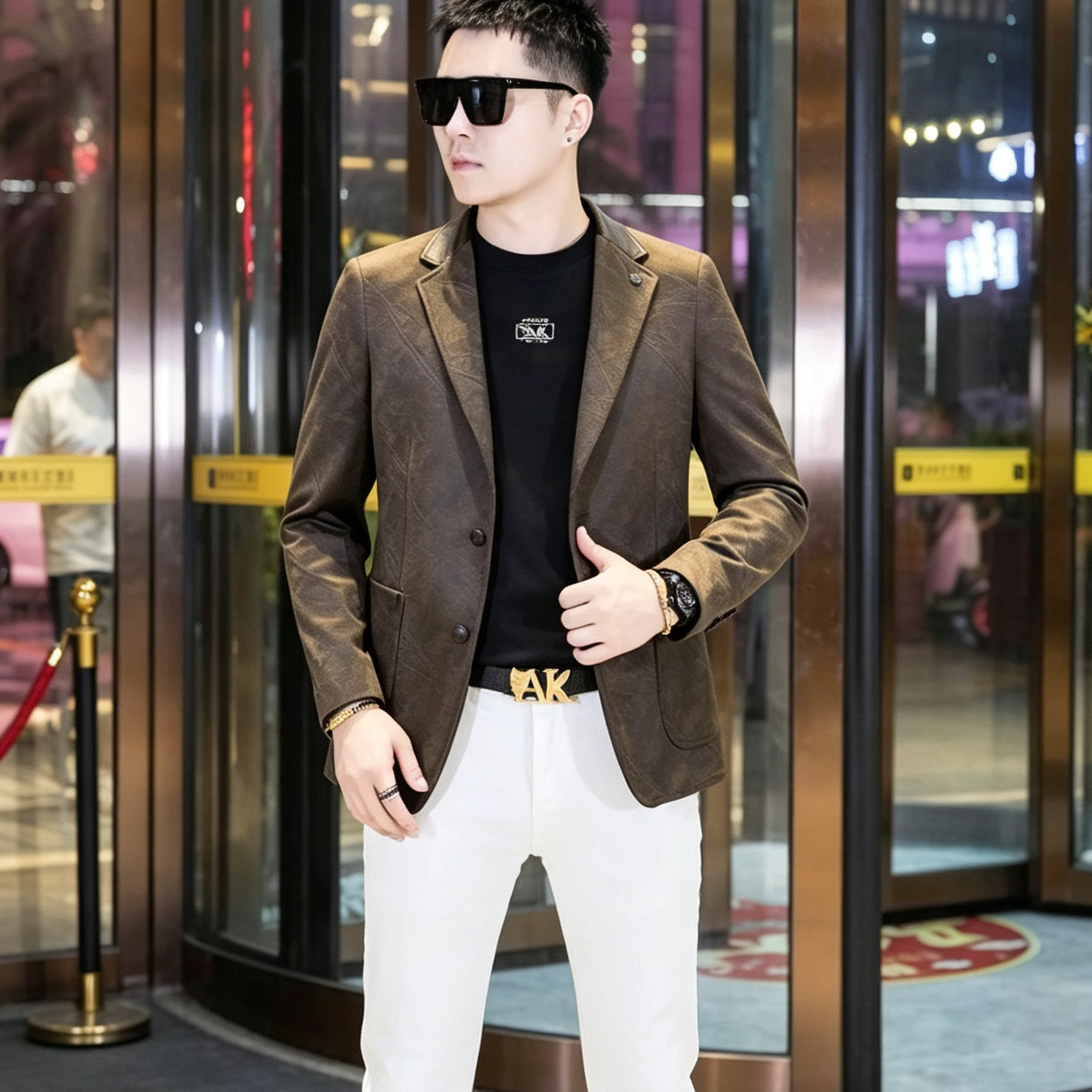 2026秋季新品牛皮拼接便装西服外套欧货高端修身时尚休闲MZX8813