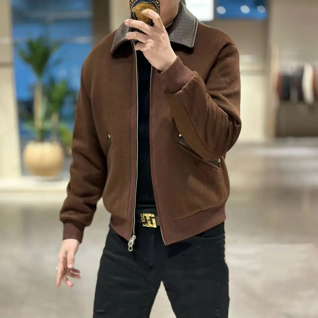 2025冬季新品翻领羊毛羽绒服夹克男欧货高端修身时尚休闲90白鹅绒