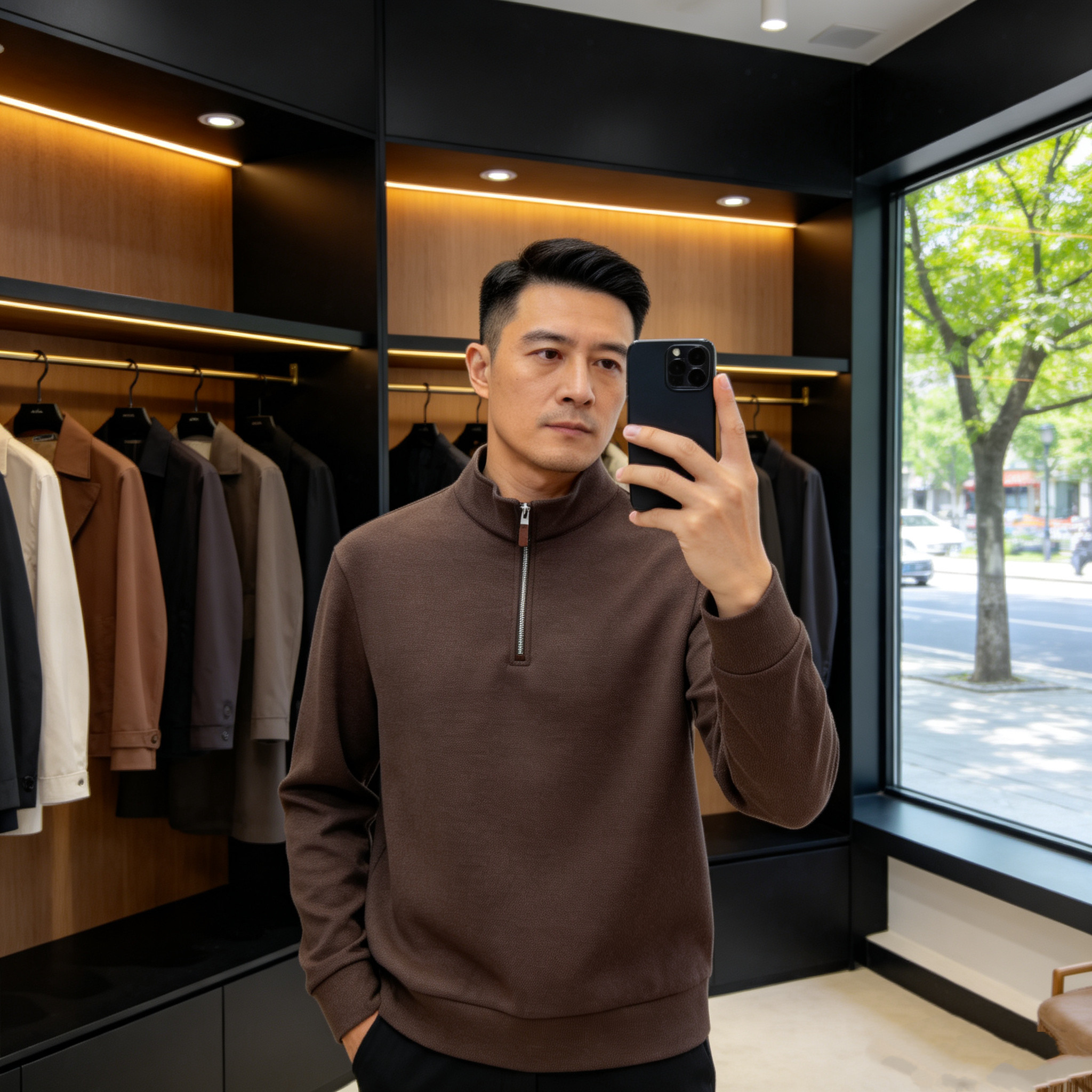 2026秋冬季新品立领半拉链长袖卫衣男欧货高端修身简约休闲老钱风