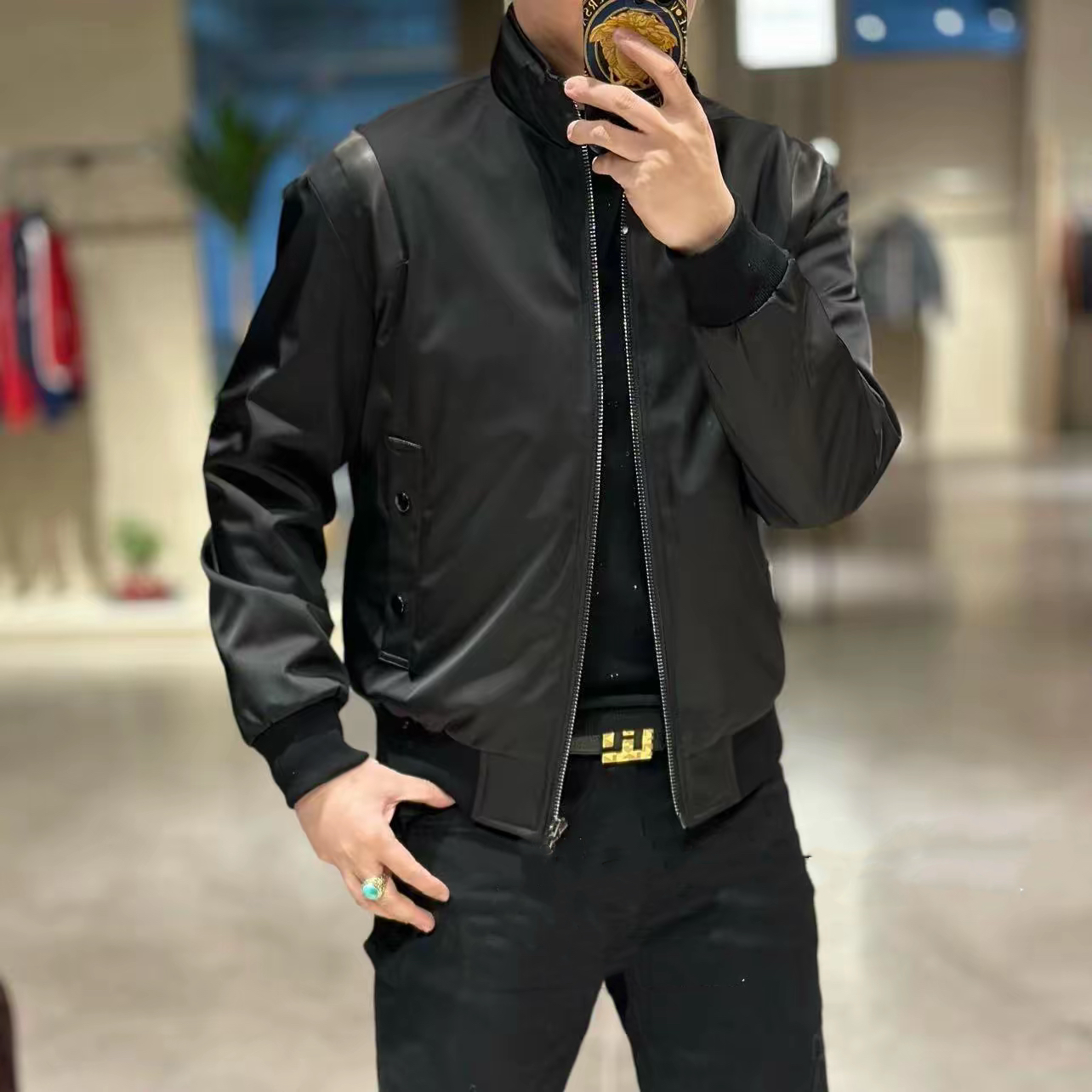 2025冬季新品立领羽绒服夹克欧货高端绵羊皮拼接修身时尚90白鹅绒