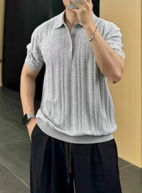 BUNERYNOBLE潮牌桑蚕丝短袖Polo衫2026夏季新品条纹简约商务休闲
