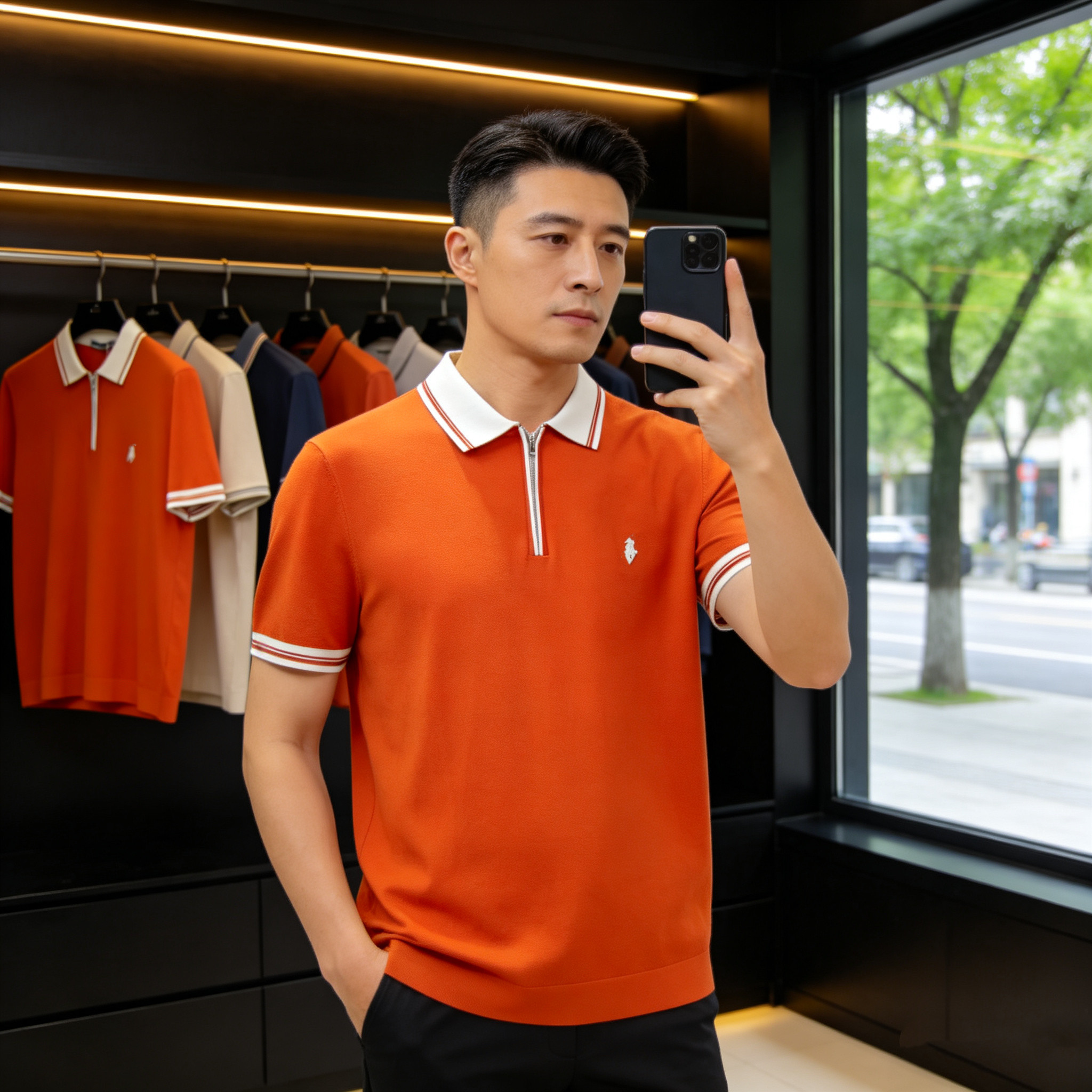 2026夏季新品伊力特冰丝短袖Polo衫欧货半拉链马球刺绣修身休闲男
