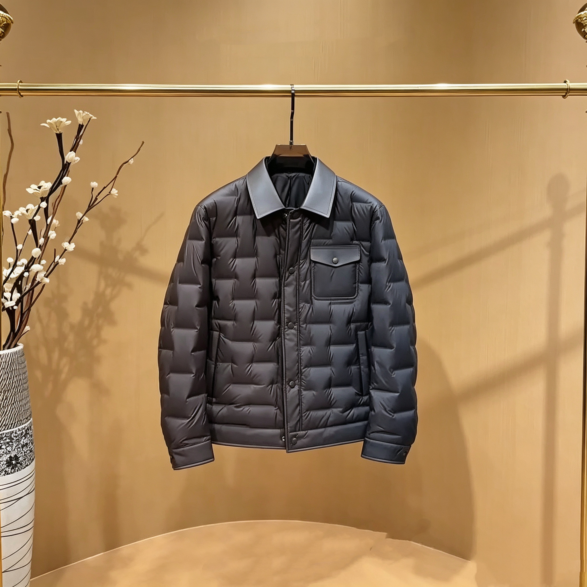 2026冬季新品翻领绵羊皮拼接羽绒服外套欧货高端修身休闲YR260095