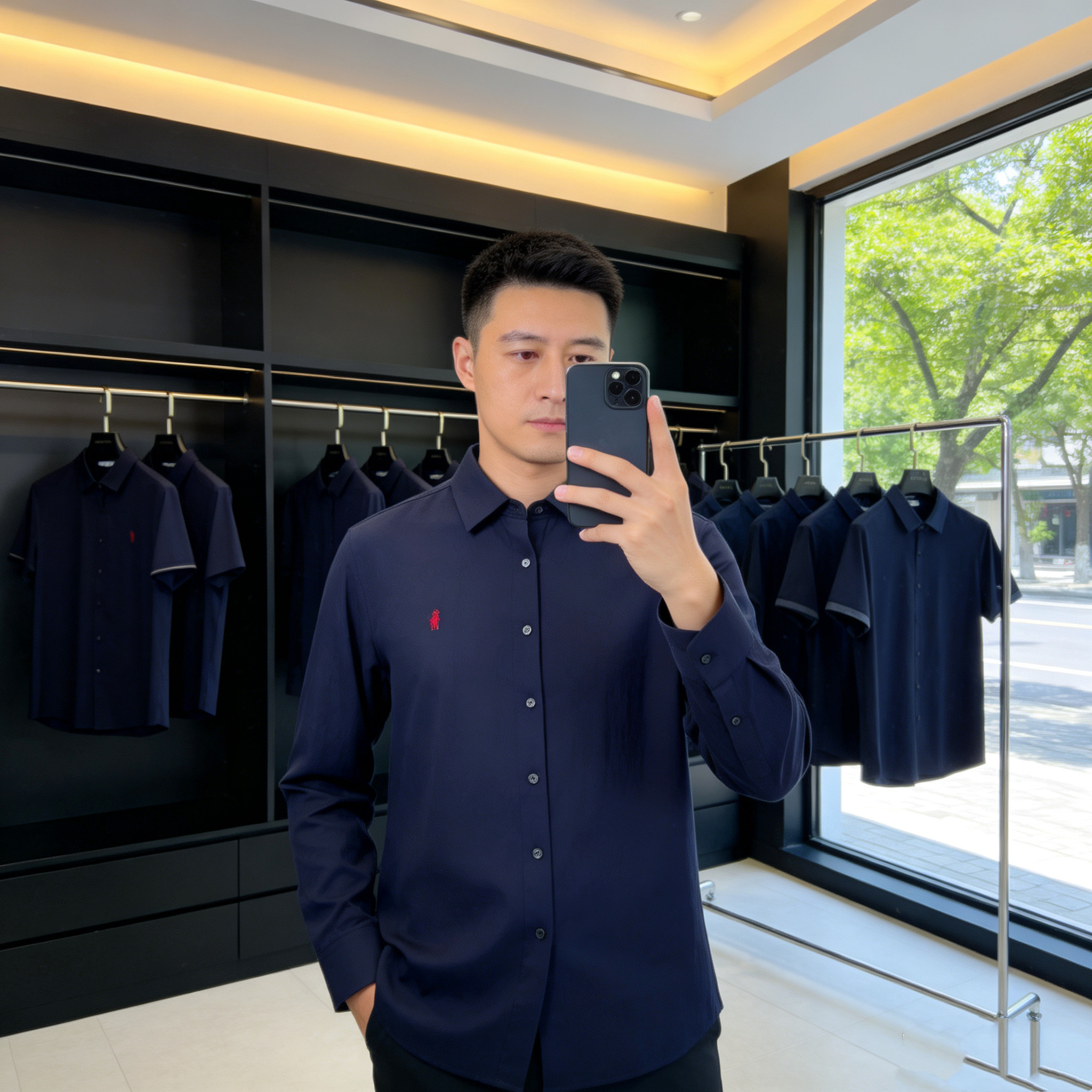 BUNERYNOBLE潮牌2026秋季新品亚麻混纺长袖衬衫马球刺绣简约休闲