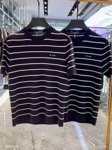 时尚 2025秋季 毛衣T恤欧货高端条纹撞色修身 圆领针织短袖 休闲 新品