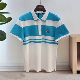 新品 Polo衫 2025夏季 短袖 休闲 男欧货潮牌高端全棉条纹撞色修身 时尚