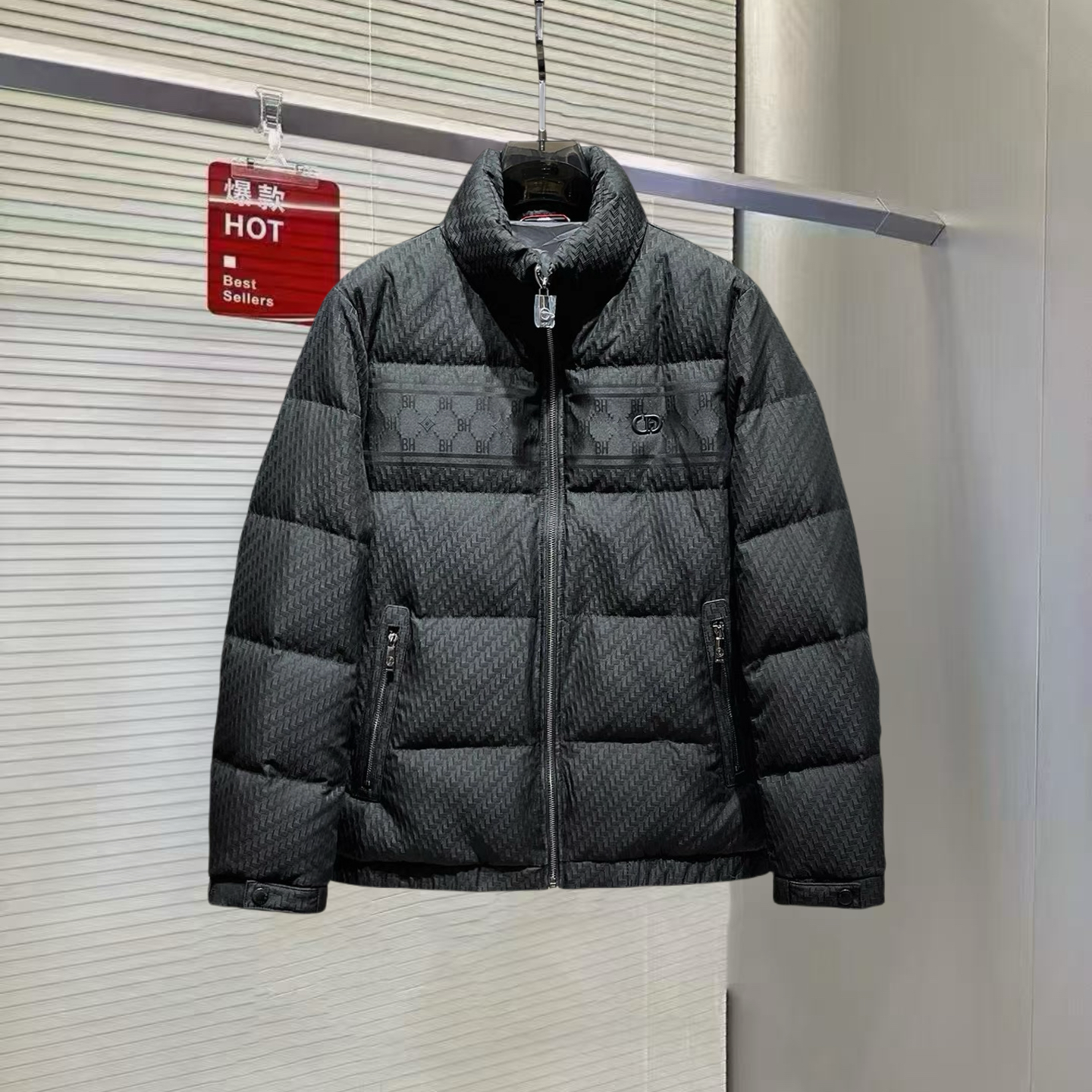 2025冬季新品立领羽绒服外套男欧货高端提花修身时尚休闲90白鸭绒