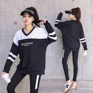 韩版瑜伽服套装女休闲运动训练跑步速干长袖连帽健身衣潮版